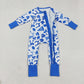 Sibling Girls Kids Blue Bows Football Team Cheer Zipper Romper Dress RTS