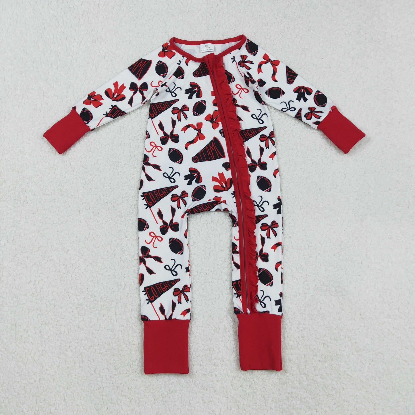 Sibling Baby Boys Girls Kids Football Baseball Cheer Zipper Footie Sleeper Team Rompers RTS