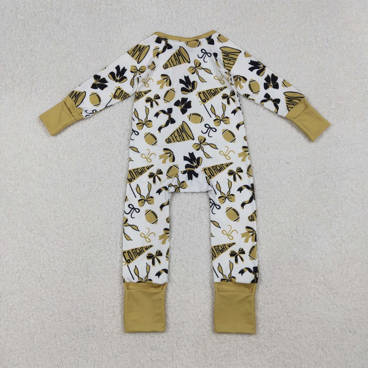 Sibling Girls Infant Long Sleeves Bows Football Team Cheer Zipper Romper RTS