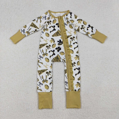 Sibling Baby Girls Infant Long Sleeves Football Bows Team Cheer Zipper Romper RTS