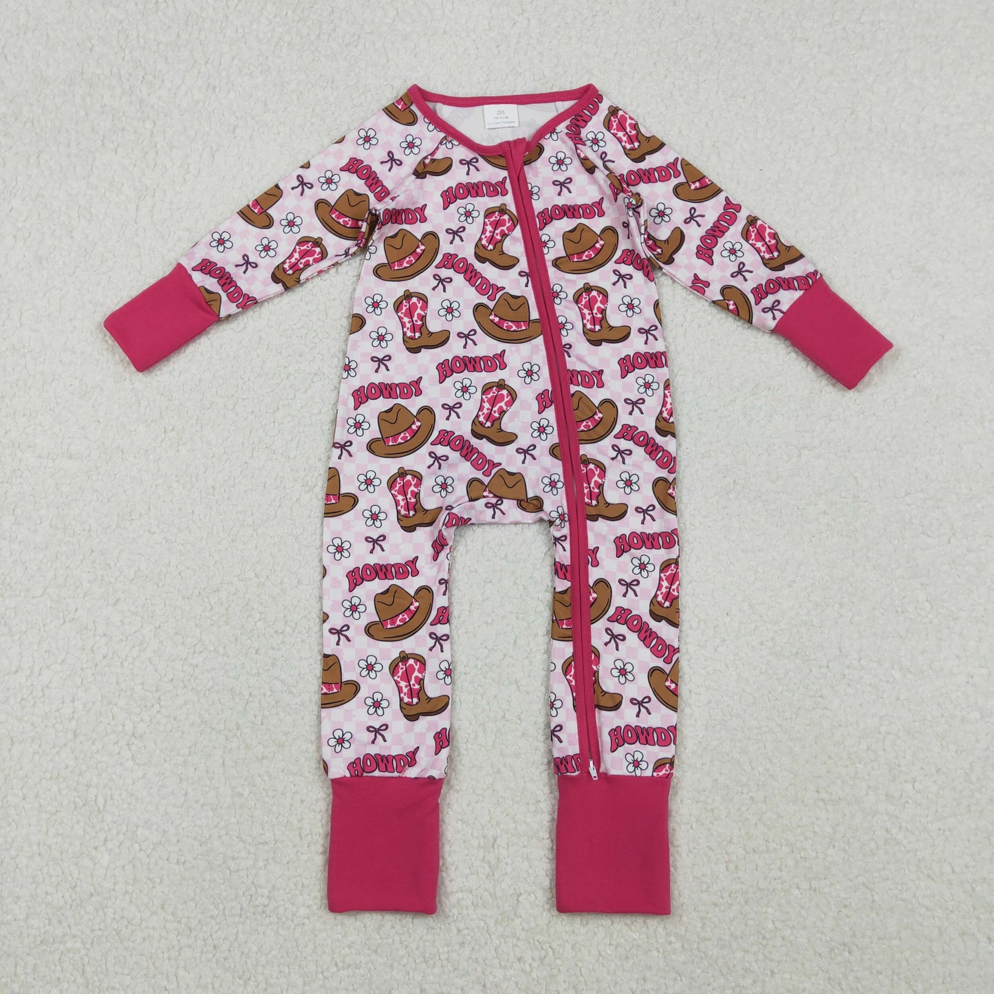 Sibling Baby Boys Girls Kids Western Boots Cows Two-way Zipper Footie Sleeper Rompers RTS