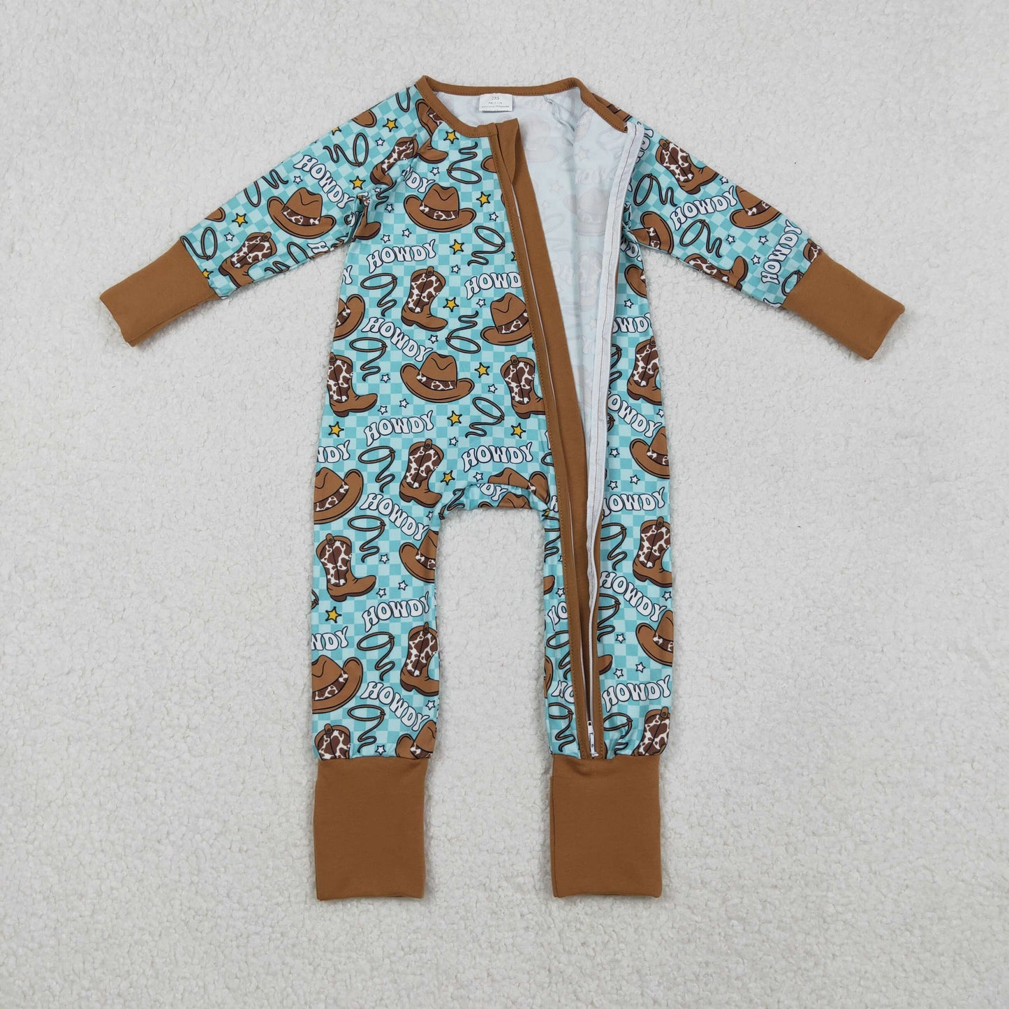 Sibling Baby Boys Girls Kids Western Boots Cows Two-way Zipper Footie Sleeper Rompers RTS