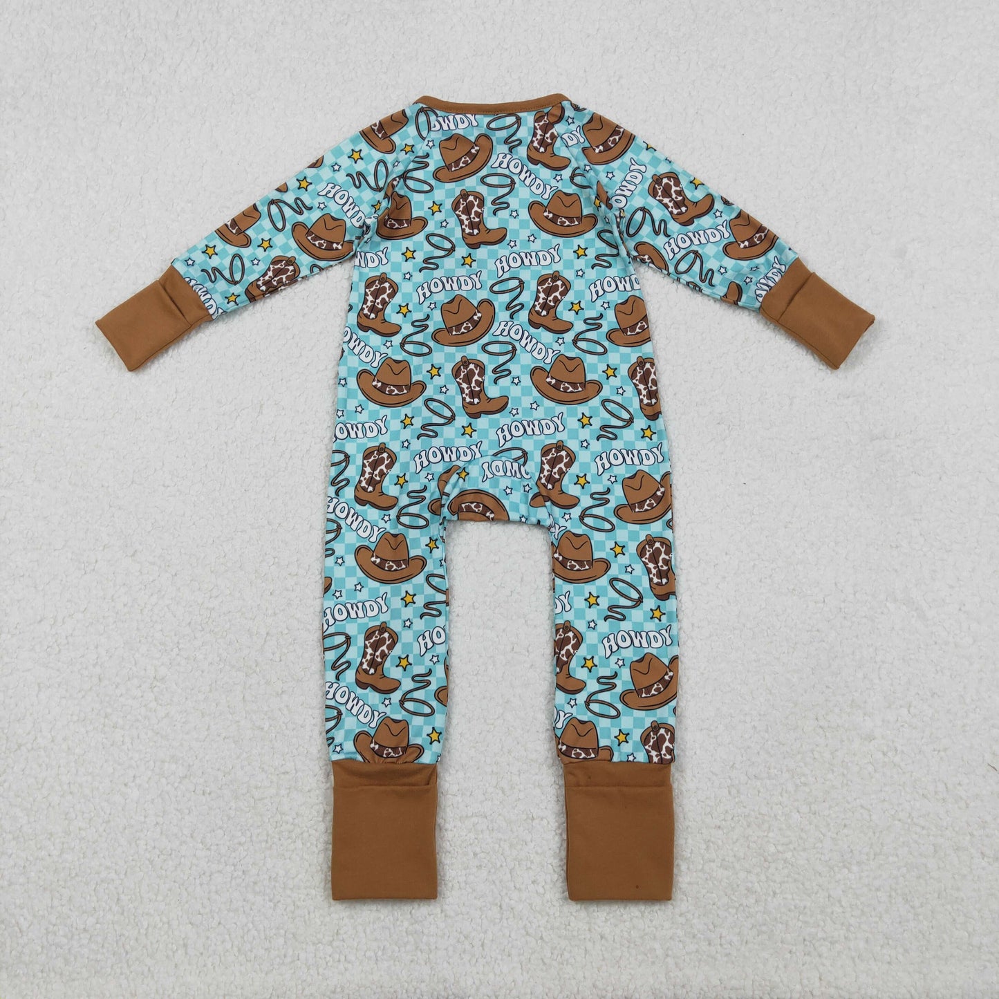 Sibling Baby Boys Girls Kids Western Boots Cows Two-way Zipper Footie Sleeper Rompers RTS