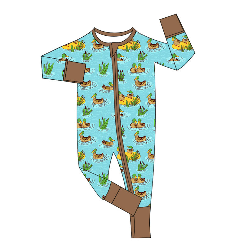 ( Moq 5 ) Preorder Baby Boy Infant Long Sleeves Ducks Zipper Romper