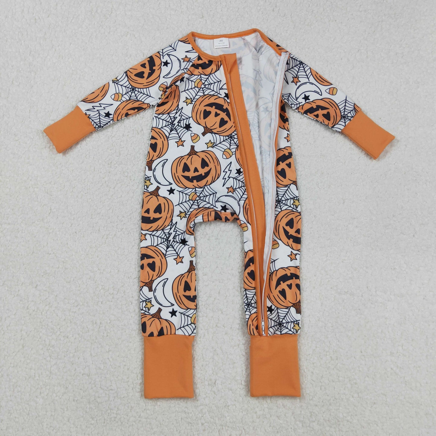 Sibling Baby Boys Girls Kids Halloween Pumpkins Ghosts Two-way Zipper Footie Sleeper Rompers RTS