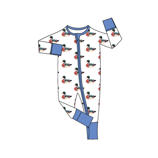 ( Moq 5 ) Preorder Baby Boy Long Sleeves Ducks Zipper Pajamas Romper