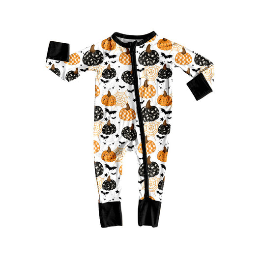 ( Moq 5 ) Preorder Baby Kids Infant Long Sleeves Halloween Bats Pumpkins Zipper Romper