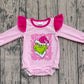 Baby Girl Long Sleeves Green Face Christmas Pink Bubble Romper RTS