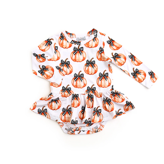 ( Moq 5 ) Preorder Baby Girl Long Sleeves Pumpkins Bows Skirt Bubble Fall Romper