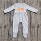 ( No moq ) Preorder Baby Boy Long Sleeves Embroidery Pumpkins Blue Plaid Thanksgiving Footies Romper