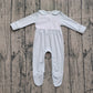 ( No moq ) Preorder Baby Boy Long Sleeves Embroidery Pumpkins Blue Plaid Thanksgiving Footies Romper