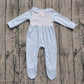( No moq ) Preorder Baby Boy Long Sleeves Embroidery turkey Pumpkins Blue Plaid Thanksgiving Footies Romper