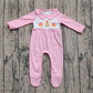 ( No moq ) Preorder Baby Girl Pink Long Sleeves Embroidery turkey Pumpkins Thanksgiving Footies Romper