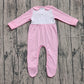 ( No moq ) Preorder Baby Girl Pink Long Sleeves Embroidery turkey Pumpkins Thanksgiving Footies Romper