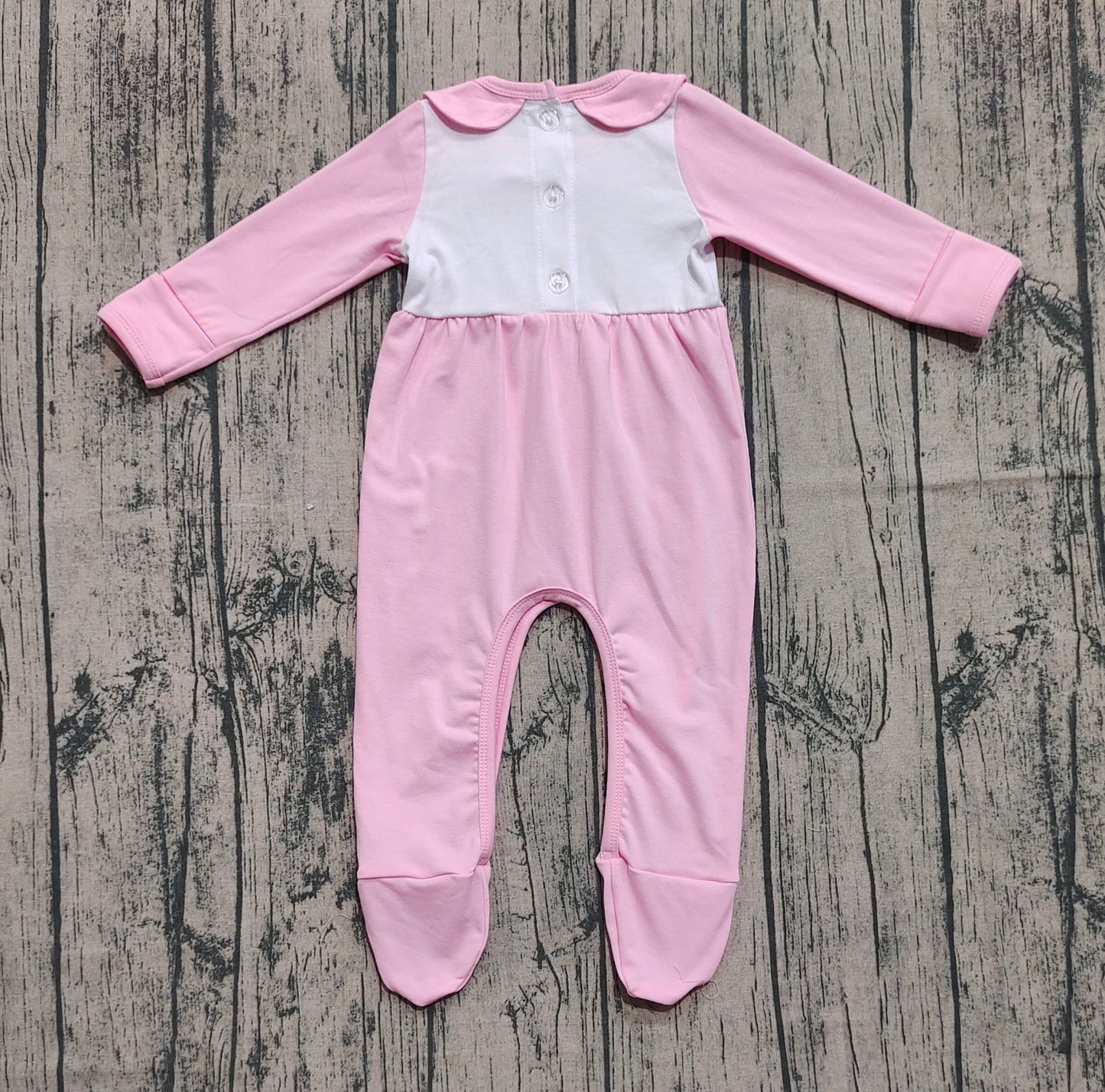( No moq ) Preorder Baby Girl Pink Long Sleeves Embroidery turkey Pumpkins Thanksgiving Footies Romper