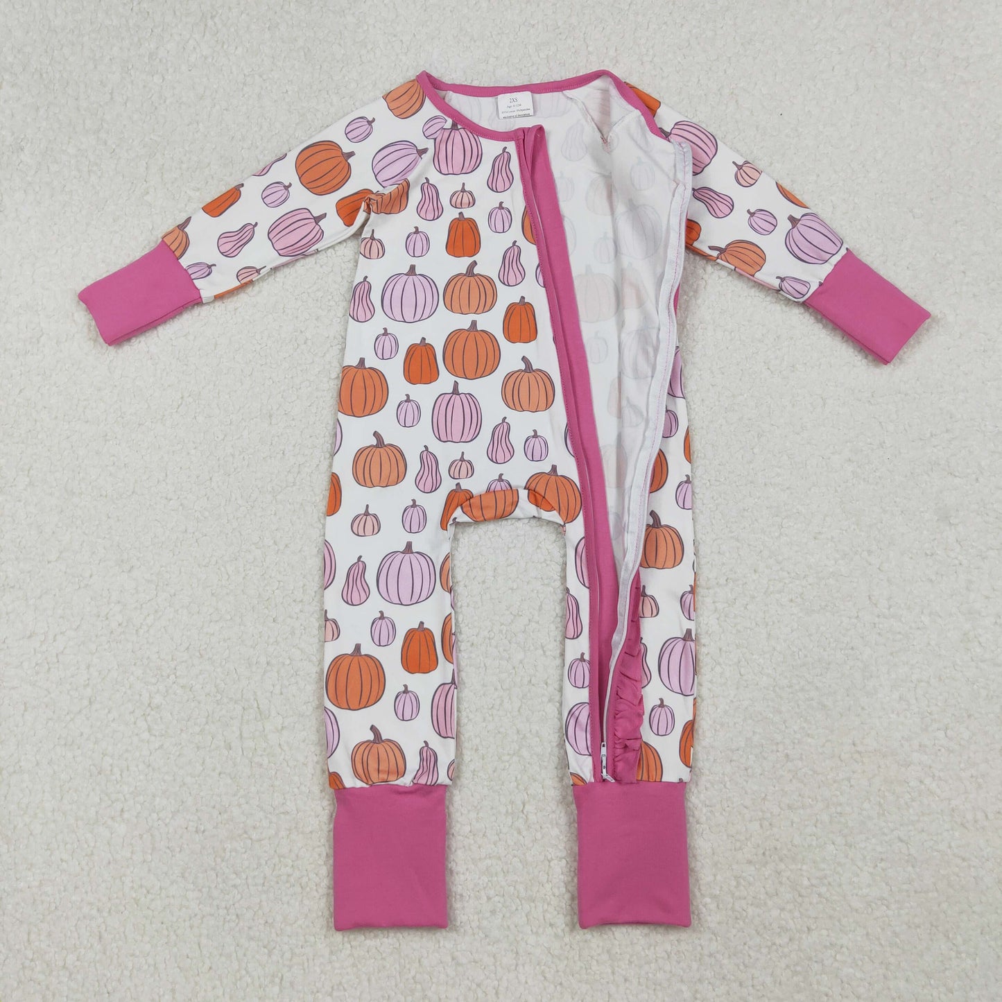 Sibling Baby Boys Girls Kids Fall Pumpkins Two-way Zipper Footie Sleeper Rompers RTS