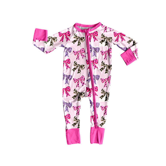 ( Moq 5 ) Preorder Baby Girl Long Sleeves Western Bows Zipper Footie Pajamas Romper