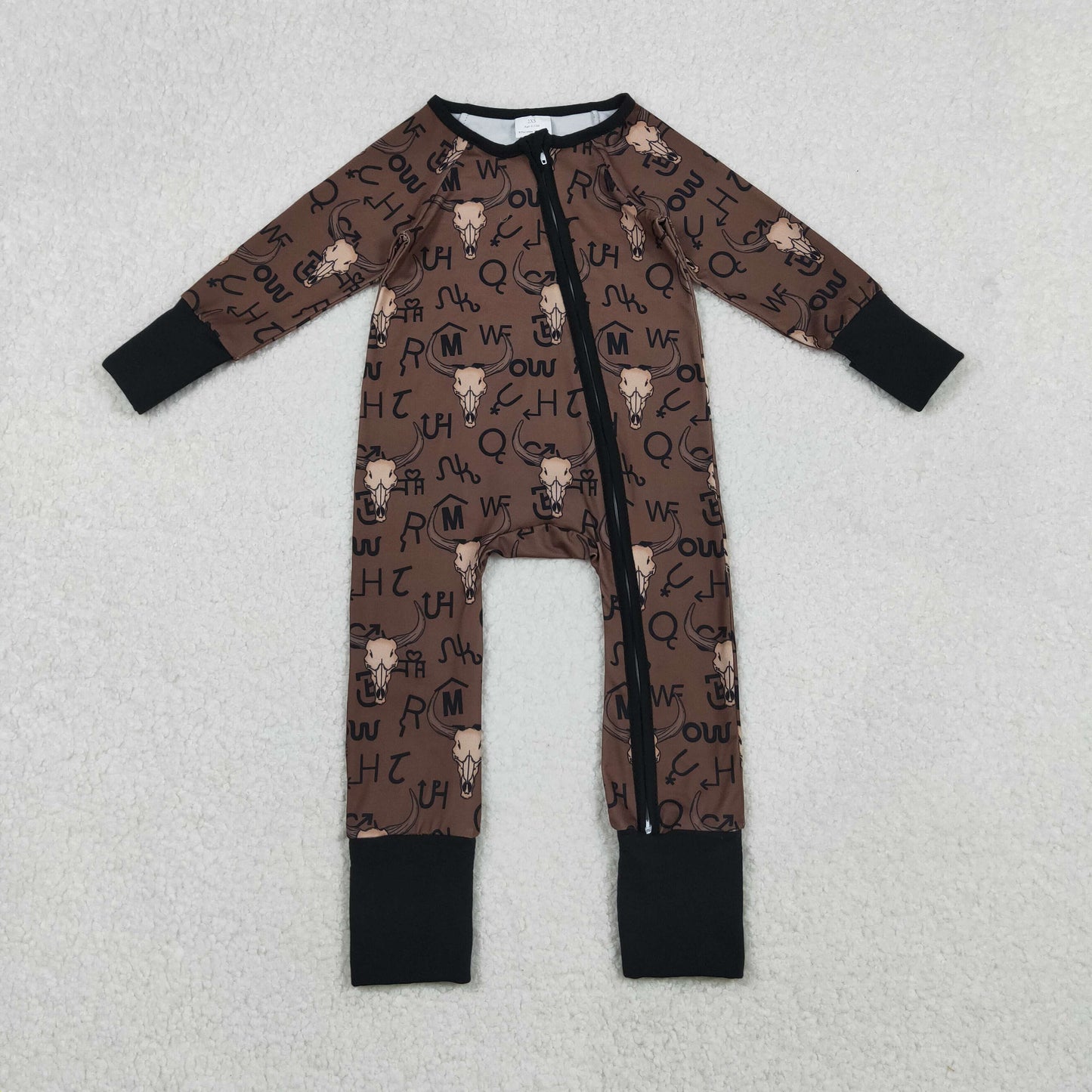 Sibling Baby Boys Girls Kids Western Boots Cows Two-way Zipper Footie Sleeper Rompers RTS