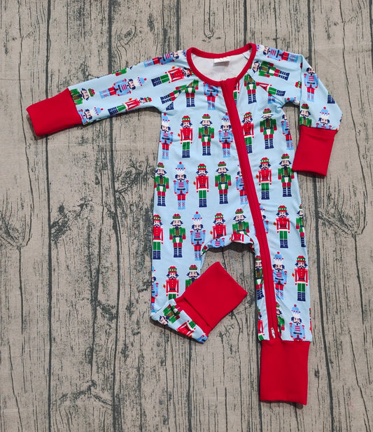 ( No moq ) Preorder Baby Boy Long Sleeves Soldier Christmas Zipper Pajamas Romper