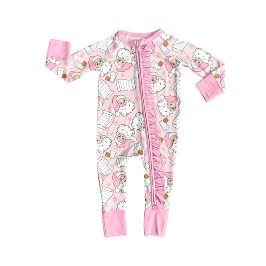 ( Moq 5 ) Preorder Baby Girl Long Sleeves Santa Cookies Christmas Pink Zipper Footies Romper