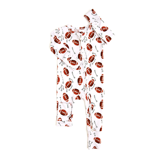 ( Moq 5 ) Preorder Baby Kids Infant Long Sleeves Football Zipper Footie Romper