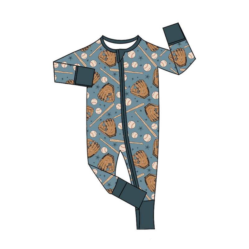 ( Moq 5 ) Preorder Baby Boy Long Sleeves Baseball Zipper Romper