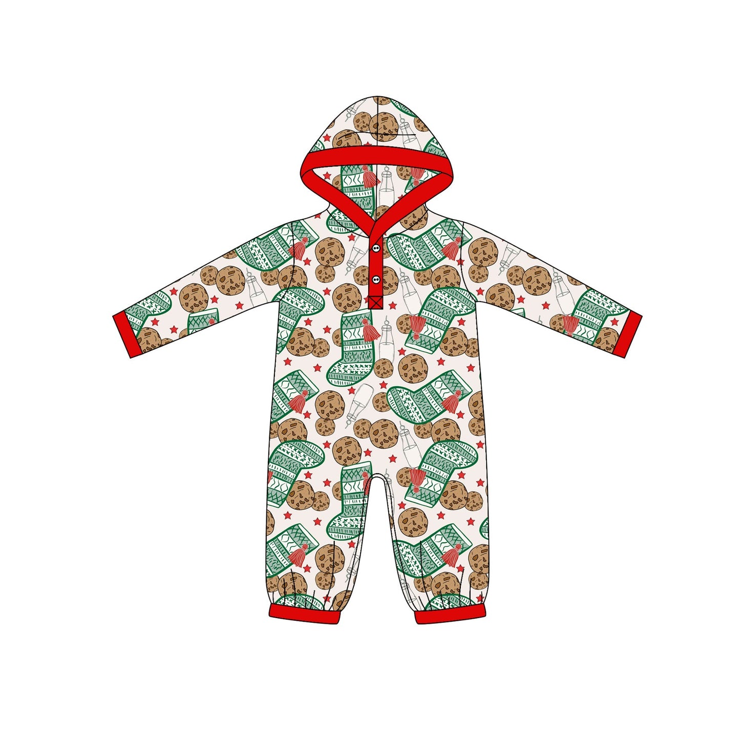 ( Moq 5 ) Preorder Boys Infant Long Sleeves Socks Cookies Hoodie Buttons Christmas Romper