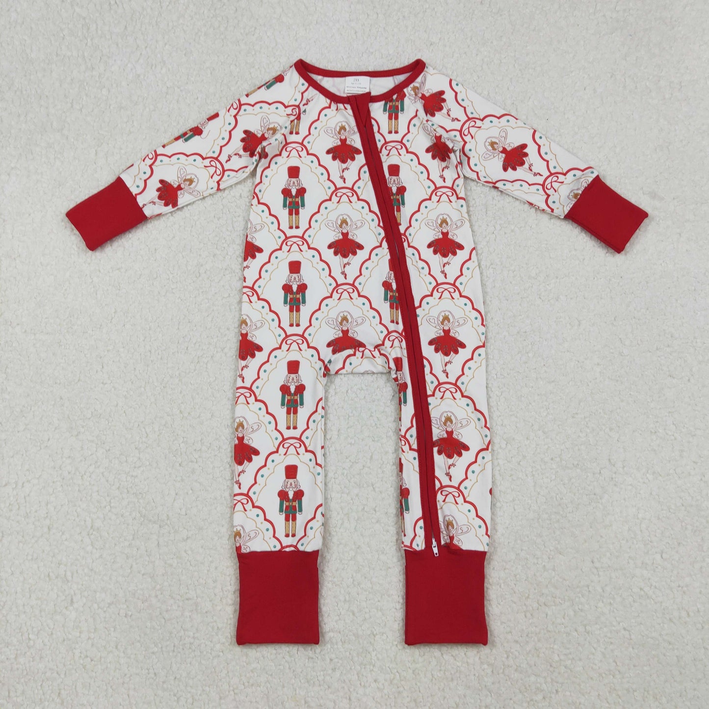 Sibling Baby Girls Infant Long Sleeves Christmas Santa Bows Zipper Rompers RTS