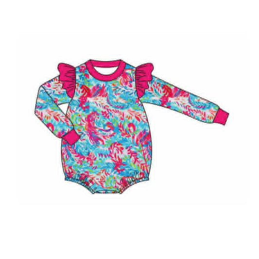 ( Moq 5 ) Preorder Girls Infant Long Sleeves Flower Pink Ruffle Bubble Romper