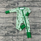 Girls Infant Long Sleeves Green Clovers Bows Zipper St Patrick Footie Sleeper Romper