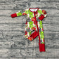 Kids Infant Green Face Lights Christmas Zipper Pajamas Romper RTS