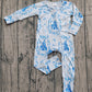 Baby Girls Infant Long Sleeves Bows Castle Blue Zipper Sleeper Romper RTS