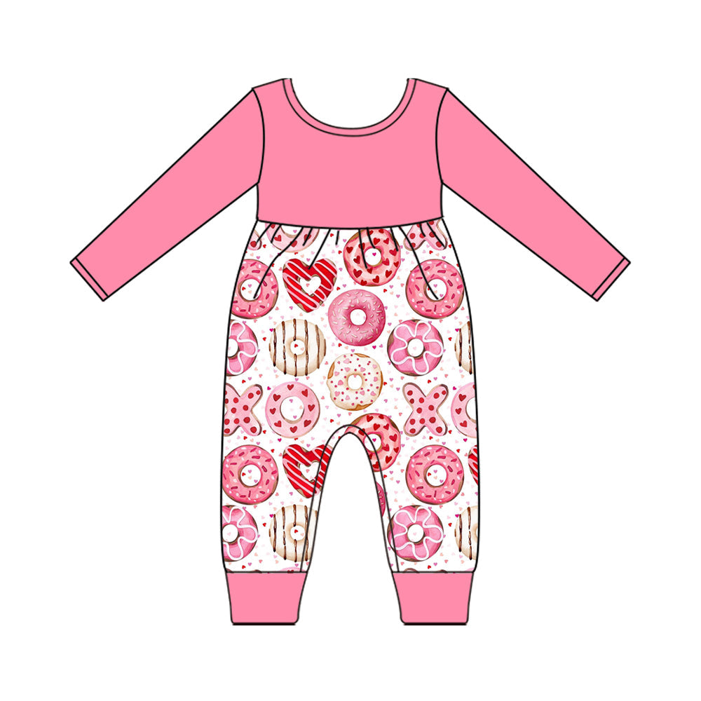 ( Moq 5 ) Preorder Girls Infant Pink Long Sleeves Donuts Valentine's Day Romper