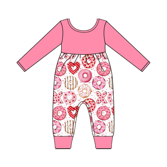 ( Moq 5 ) Preorder Girls Infant Pink Long Sleeves Donuts Valentine's Day Romper