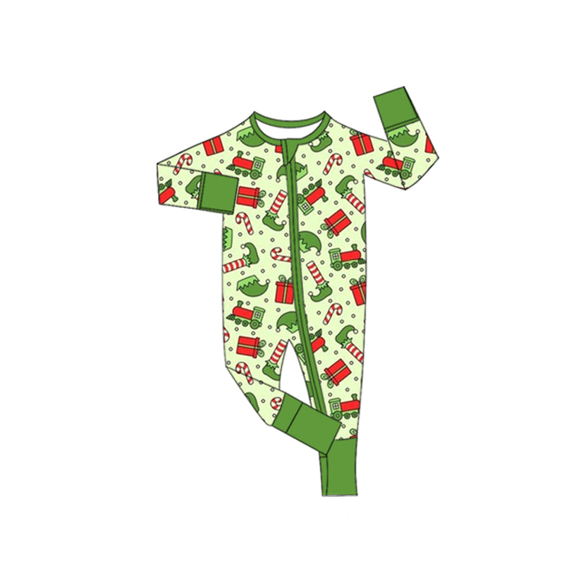 ( Moq 5 ) Preorder Boys Infant Long Sleeves Christmas Green Zipper Sleeper Romper