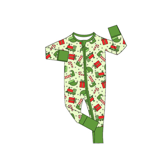 ( Moq 5 ) Preorder Boys Infant Long Sleeves Christmas Green Zipper Sleeper Romper