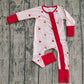 Baby Infant Girls Dogs Hearts Plaid Valentine's Day Zipper Footie Sleeper Romper RTS