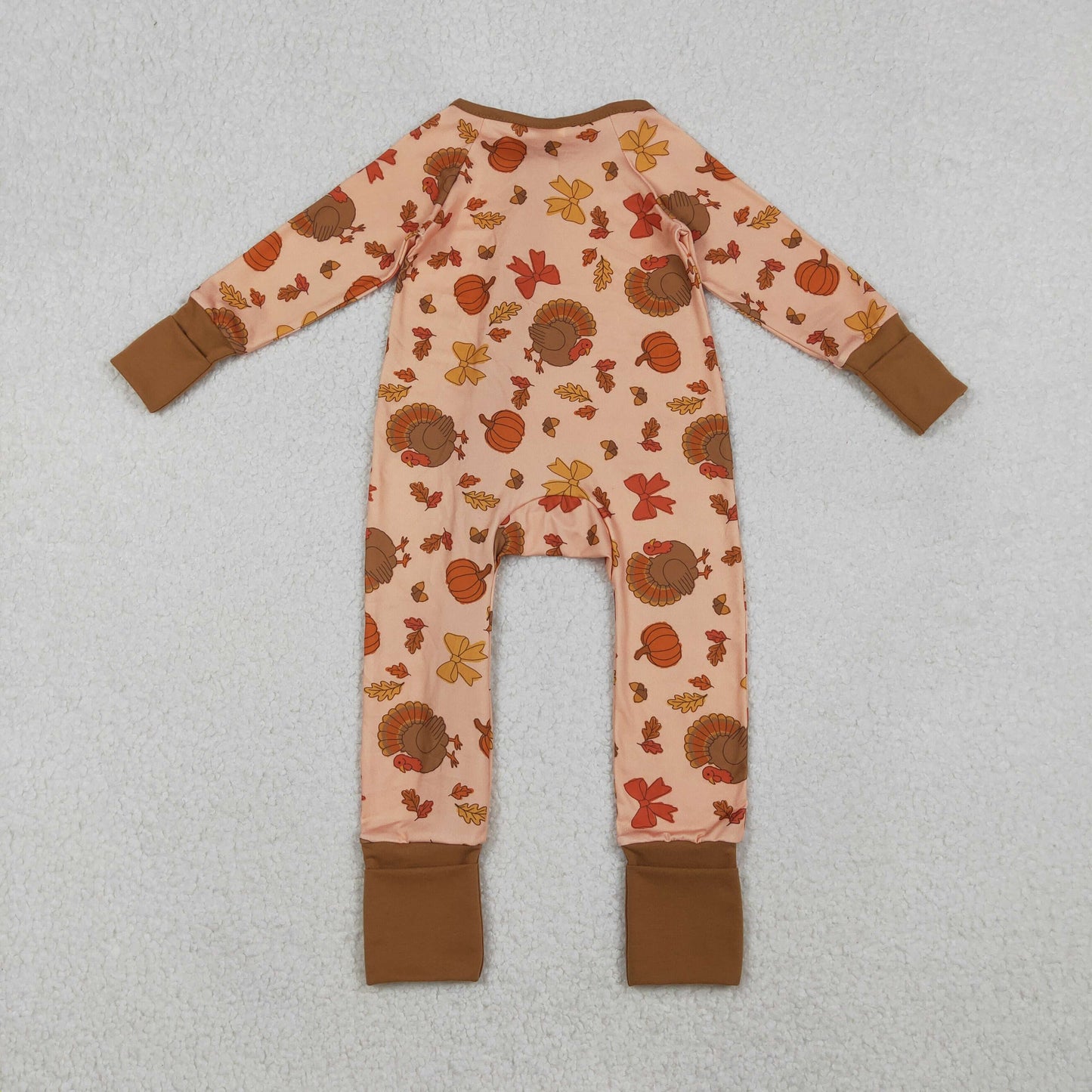 Sibling Baby Boys Girls Kids Thanksgiving turkey Pumpkins Pies Two-way Zipper Footie Sleeper Rompers RTS