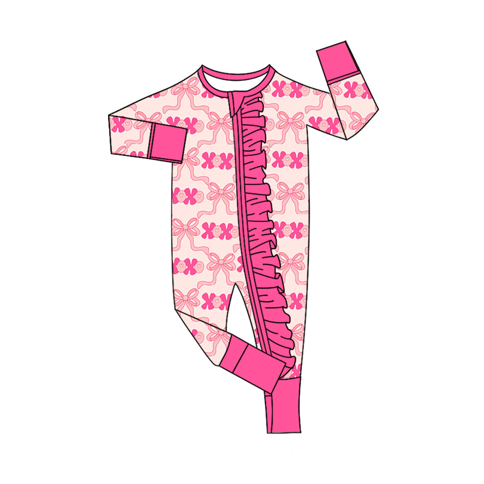 ( Moq 5 ) Preorder Girls Infant Long Sleeves Bows Valentine's Day Zipper Sleeper Romper