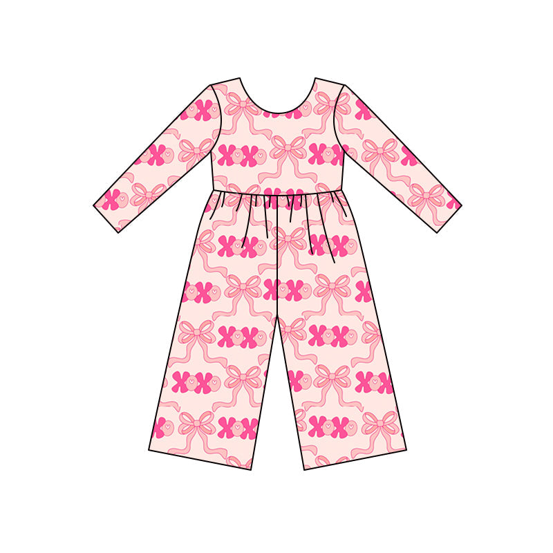 ( Moq 5 ) Preorder Girls Kids Long Sleeves Bows Valentine's Day Jumpsuit