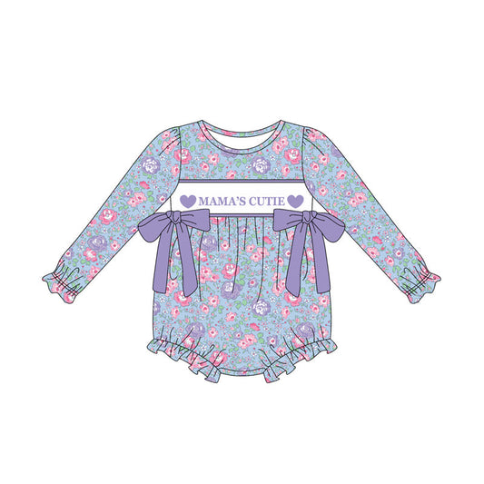( Moq 5 ) Preorder Girls Infant Mama's Cutie Hearts Flower Purple Bows Bubble Romper