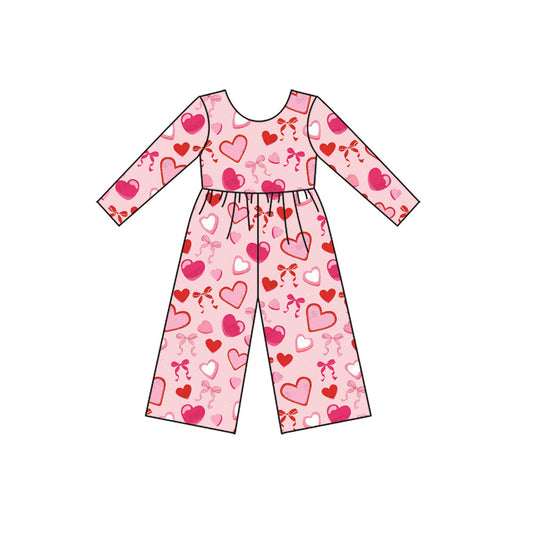 ( Moq 5 ) Preorder Girls Kids Long Sleeves Hearts Bows Valentine's Day Pink Jumpsuit