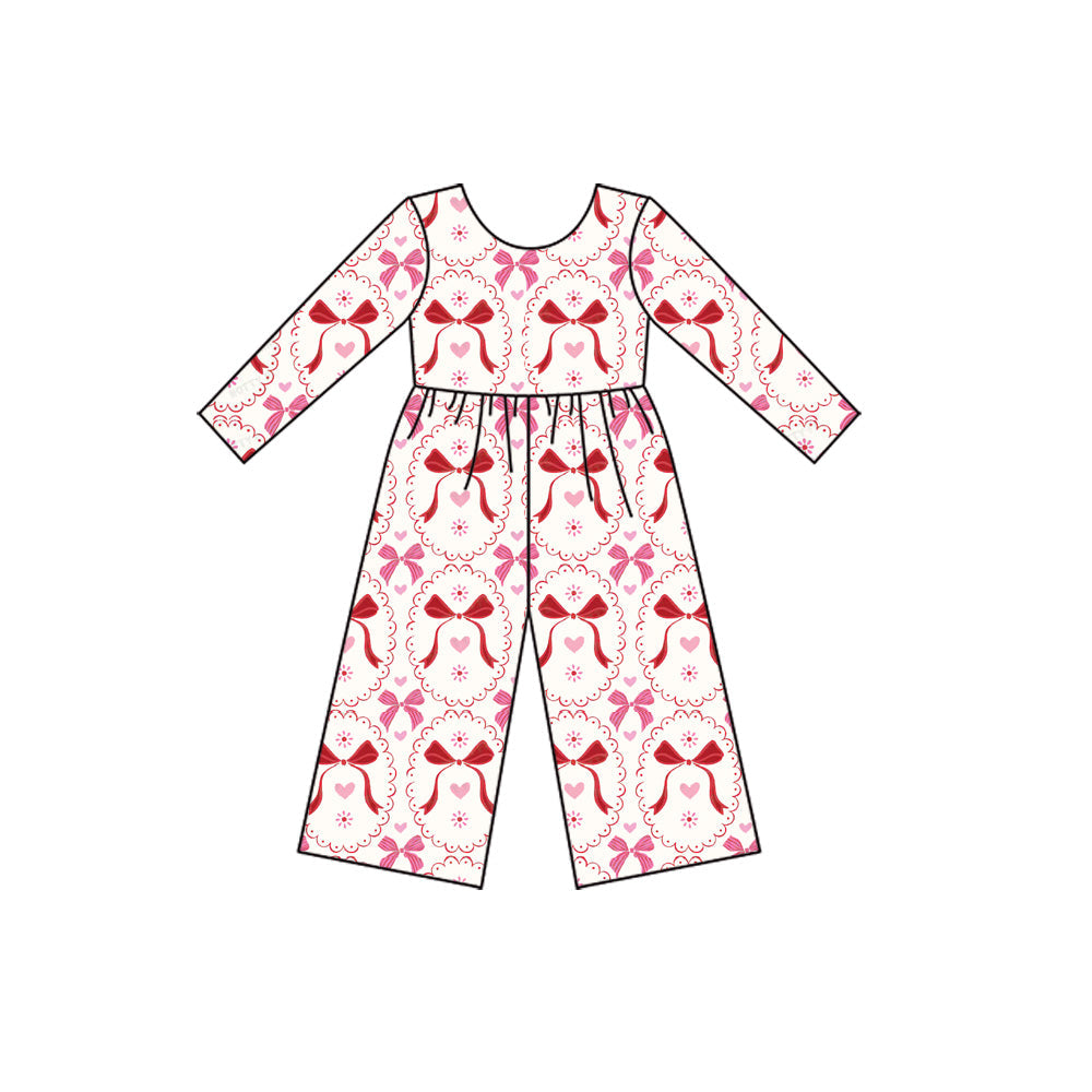 ( Moq 5 ) Preorder Girls Kids Long Sleeves Bows Hearts Valentine's Day Jumpsuit