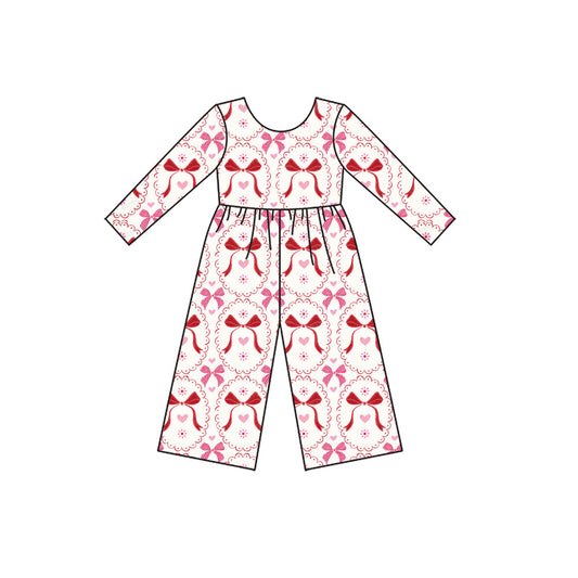 ( Moq 5 ) Preorder Girls Kids Long Sleeves Bows Hearts Valentine's Day Jumpsuit