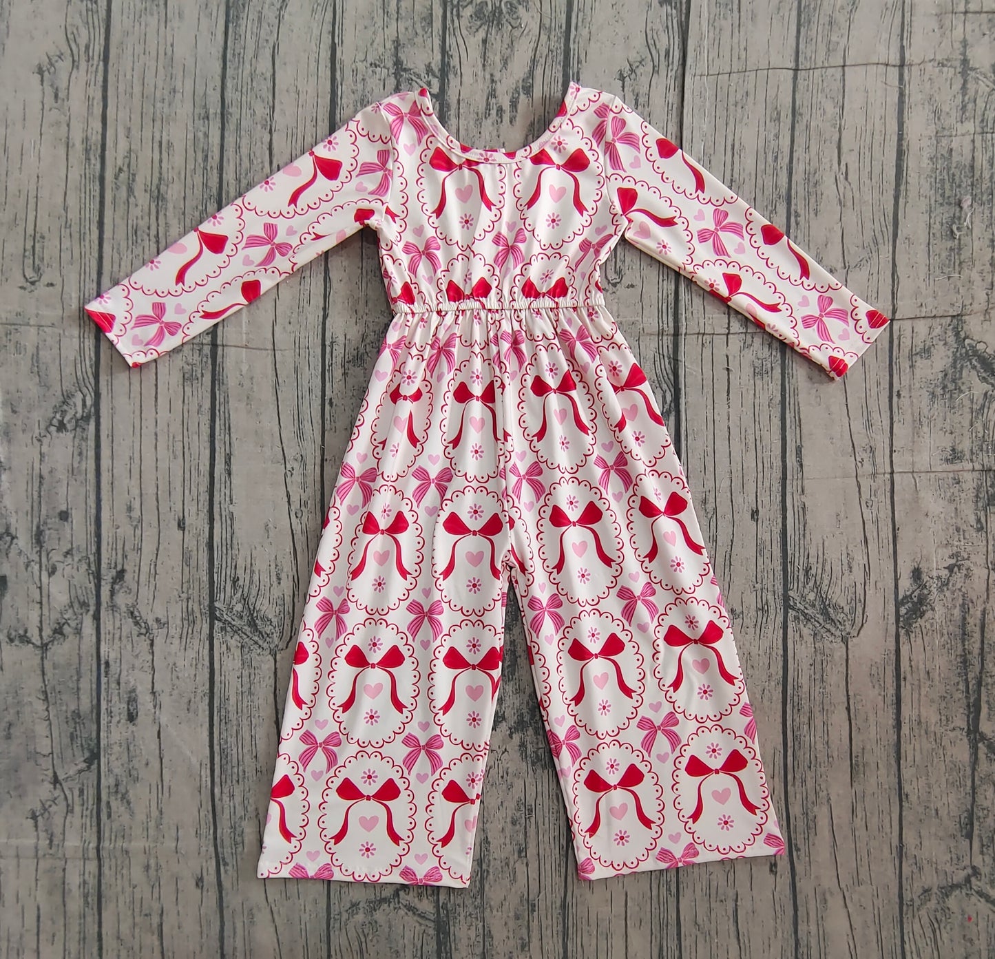 Baby Girls Kids Long Sleeves Bows Hearts Valentine's Day Jumpsuit RTS
