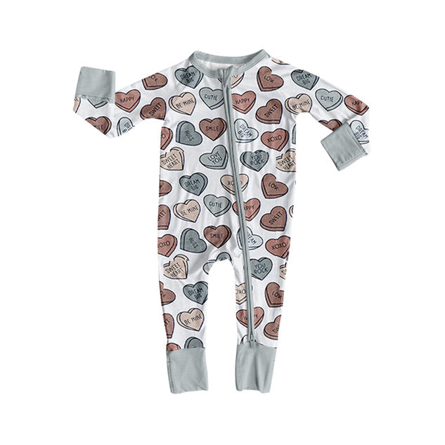 ( Moq 5 ) Preorder Boys Infant Hearts Valentine's Day Grey Zipper Sleeper Romper