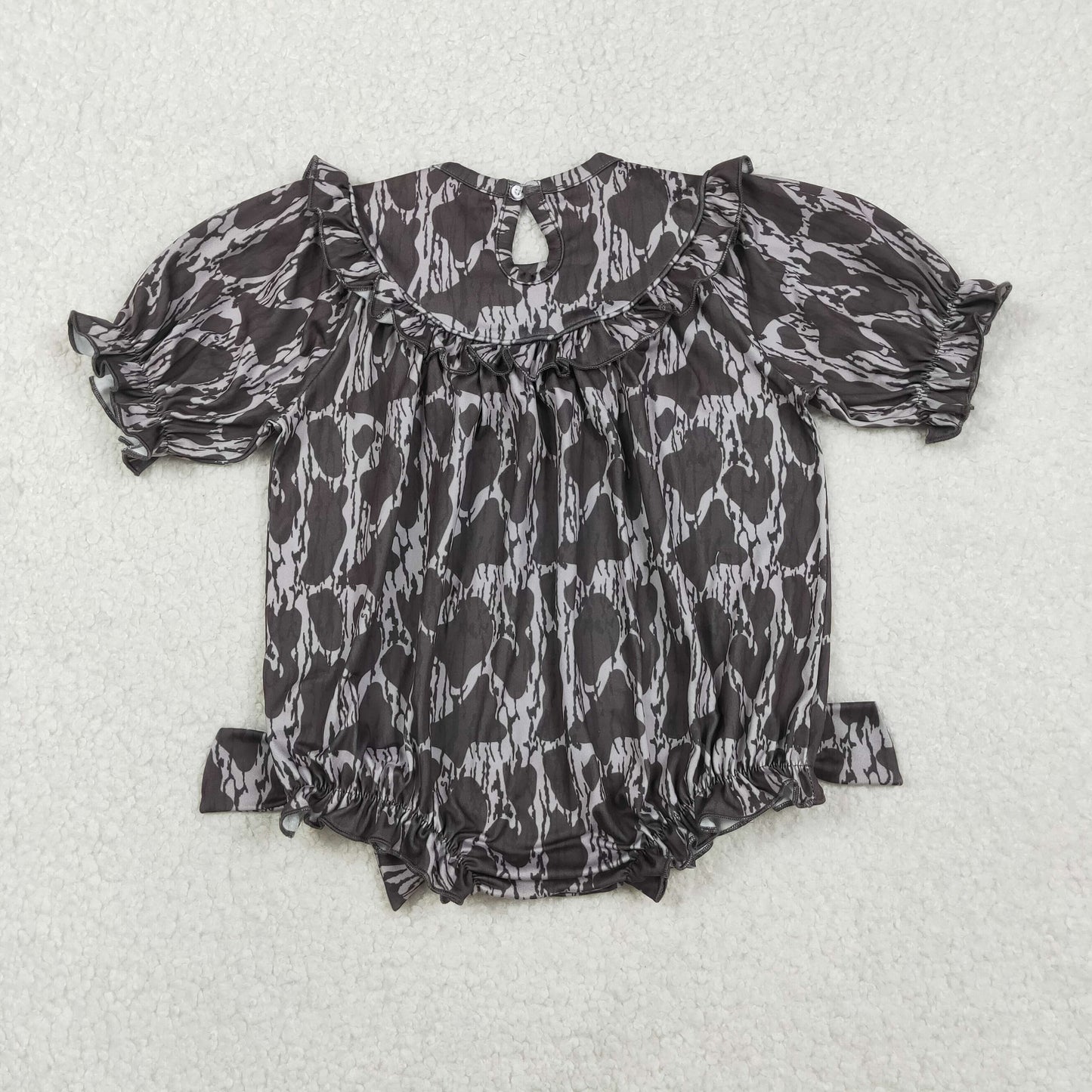 Sibling Baby Girls Kids Embroidery Mama's Bestie Camo Bows Smocked Bubble Rompers RTS