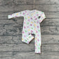 Baby Girls Infant Long Sleeves Dots Bows Mardi Gras Zipper Sleeper Romper RTS
