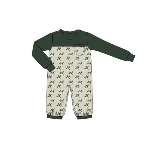 ( Moq 5 ) Preorder Boys Kids Green Long Sleeves Ducks Pocket Romper