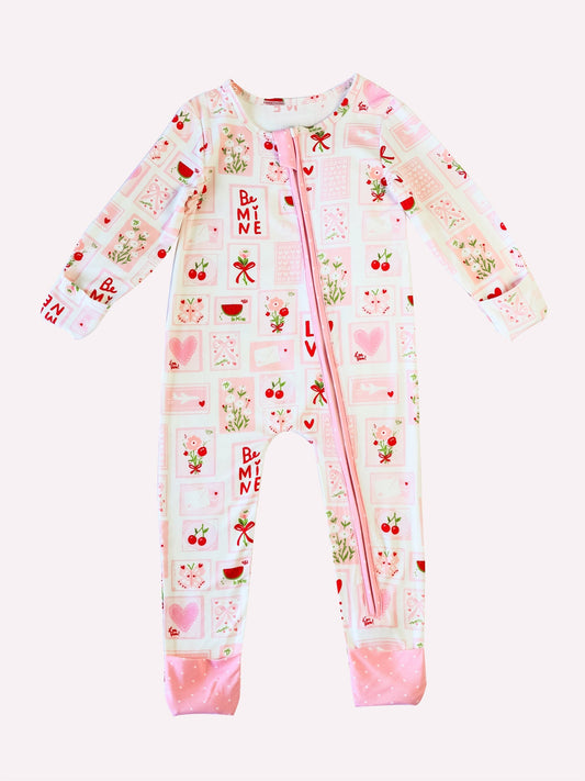 ( Moq 5 ) Preorder Girl Infant Long Sleeves Flower Hearts Valentine's Day Pink Zipper Romper